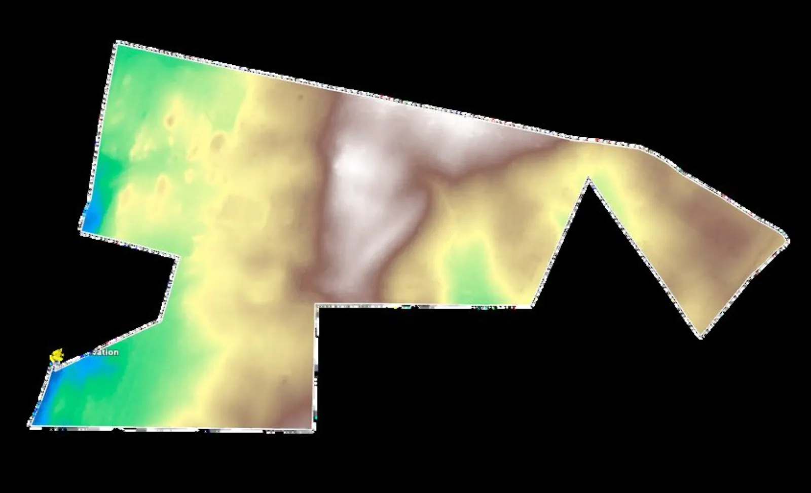 An elevation model of the property showing contour and slope.